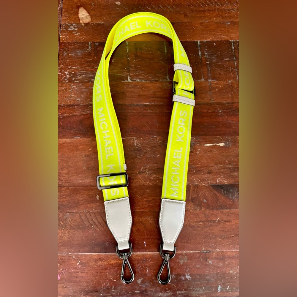 Michael Kors Neon Yellow Shoulder Strap with optic white leather and gunmetal